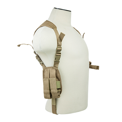 VISM Ambidextrous Horizontal Shoulder Holster / Double Mag Pouch ( Tan )