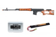 Charged Up Player Package #3 ft. A&K SVD Dragunov Electric Airsoft Sniper Rifle w/ Fixed Sportsman Stock (Black/Real Wood)