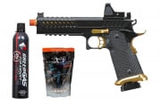 Lancer Tactical Knightshade Hi-Capa Gas Blowback Airsoft Pistol w/ Reflex Red Dot Sight Starter Package (Black & Gold)