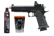 Lancer Tactical Knightshade Hi-Capa Gas Blowback Airsoft Pistol w/ Reflex Red Dot Sight Starter Package (Blue)