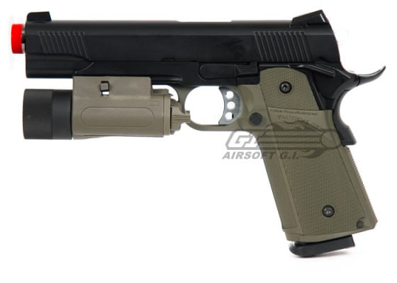 KJW KP05 M1911 Tactical GBB Airsoft Pistol w/ Silver Trigger (OD)