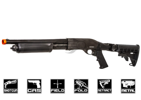 PPS M870 Retractable Stock Shell Ejecting Gas Airsoft Shotgun ( Black )