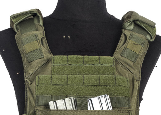 Lancer Tactical Speed Attack Plate Carrier w/ Dual Inner Mag Pouch & Sholder Pads ( OD Green )