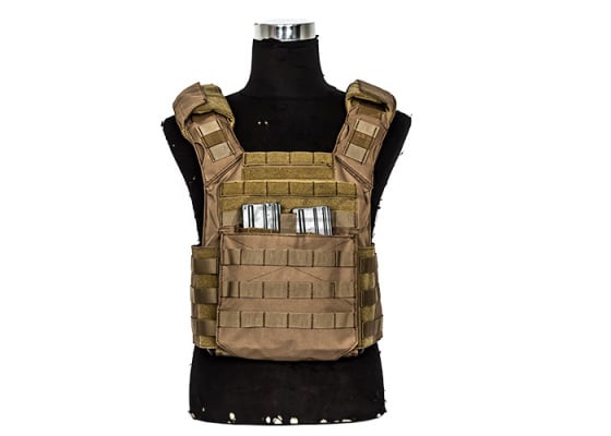 Lancer Tactical Speed Attack Plate Carrier w/ Dual Inner Mag Pouch & Shoulder Pads ( Tan )