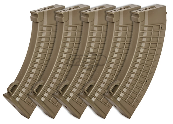 King Arms AK Waffle 110 rd. AEG Mid Capacity Magazine 5 Pack ( Flat Dark Earth )