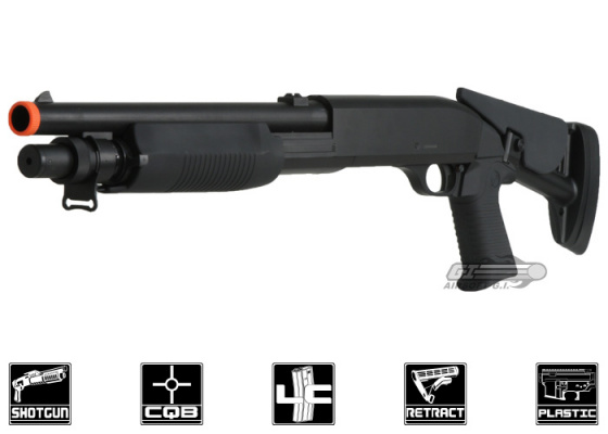 Bravo B28C 3 Burst Retractable Stock Spring Airsoft Shotgun ( Black ) Bravo B28C 3 Burst Retractable Stock Spring Airsoft Shotgun ( Black )