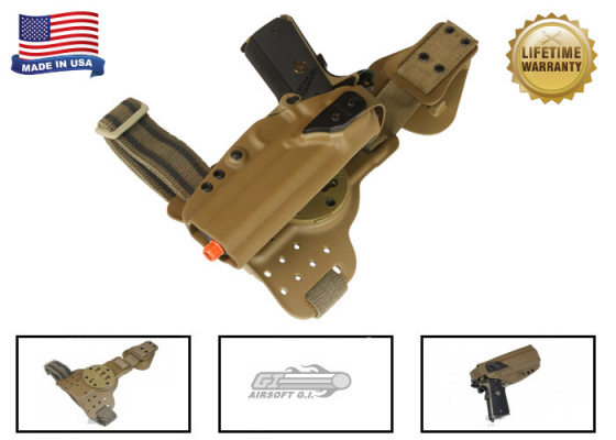 G-Code REAC RTI Tactical Drop Leg Panel & XST 1911 w/ Rail Right Hand Holster ( Coyote )