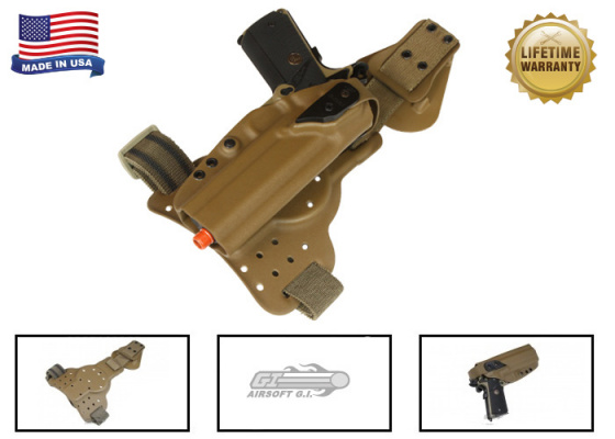 G-Code REAC Non-RTI Tactical Drop Leg Panel & XST 1911 w/ Rail Right Hand Holster ( Coyote )