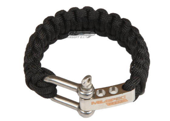 Mil-Spec Cords 6" Paracord Bracelet w/ Adjustable Shackle ( Black )