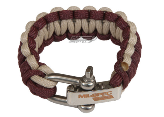 Mil-Spec Cords 5" Paracord Bracelet w/ Adjustable Shackle ( Burgundy / Tan )