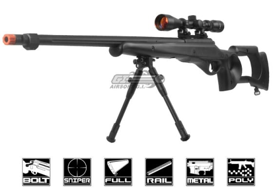 Well AWM G22 Bolt Action Spring Sniper Airsoft Rifle Scope & Bipod Package ( Black )