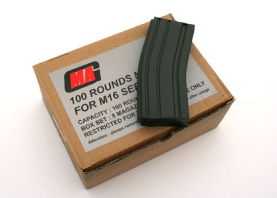MAG M4 / M16 130 rd. AEG Mid Capacity Magazine - 8 Pack ( Black ) MAG M4 / M16 130 rd. AEG Mid Capacity Magazine - 8 Pack ( Black )