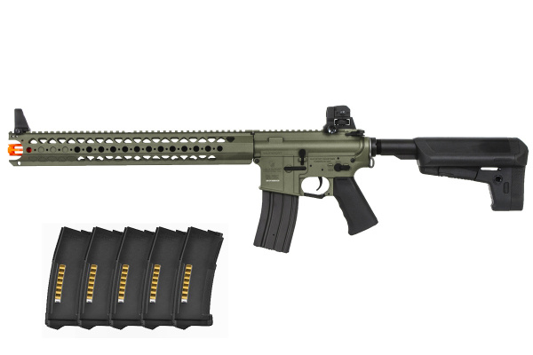 Krytac War Sport LVOA-C M4 Keymod Carbine AEG Airsoft Rifle w/ PTS EPM Magazines - 5 Pack ( Foliage )