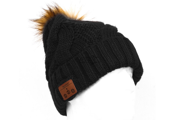 Tenergy Bluetooth Braid Beanie w/ Fur Pom Pom ( Black )