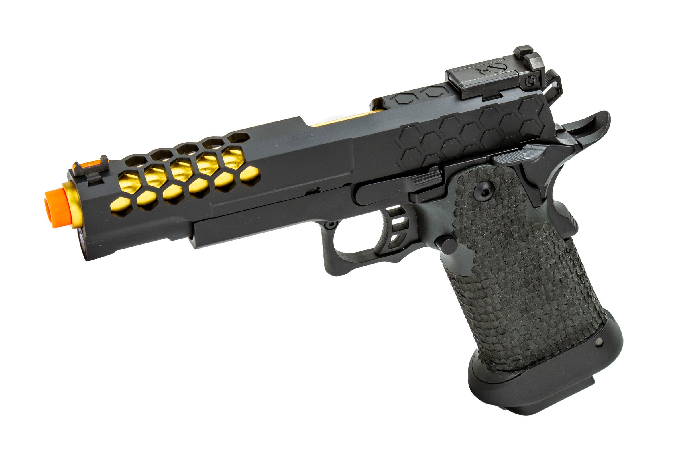 Golden Eagle 3399 OTS .45 Hi-Capa Gas Blowback Pistol w/ Hive Vents &  Stippling ( Black /