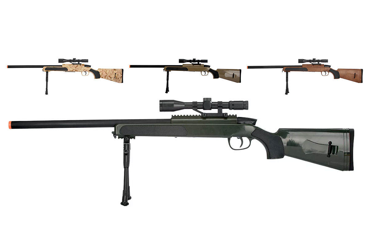 CYMA MK51 Airsoft Bolt Action Sniper Rifle – 1:1 Scale W/ Bipod & Scope (Tan)