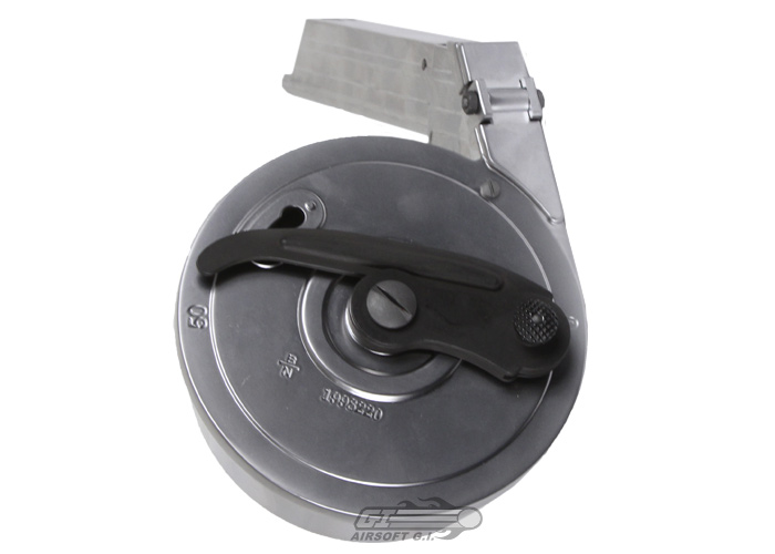 WE 50rd Luger High Capacity Drum GBB Pistol Magazine ( Chrome )