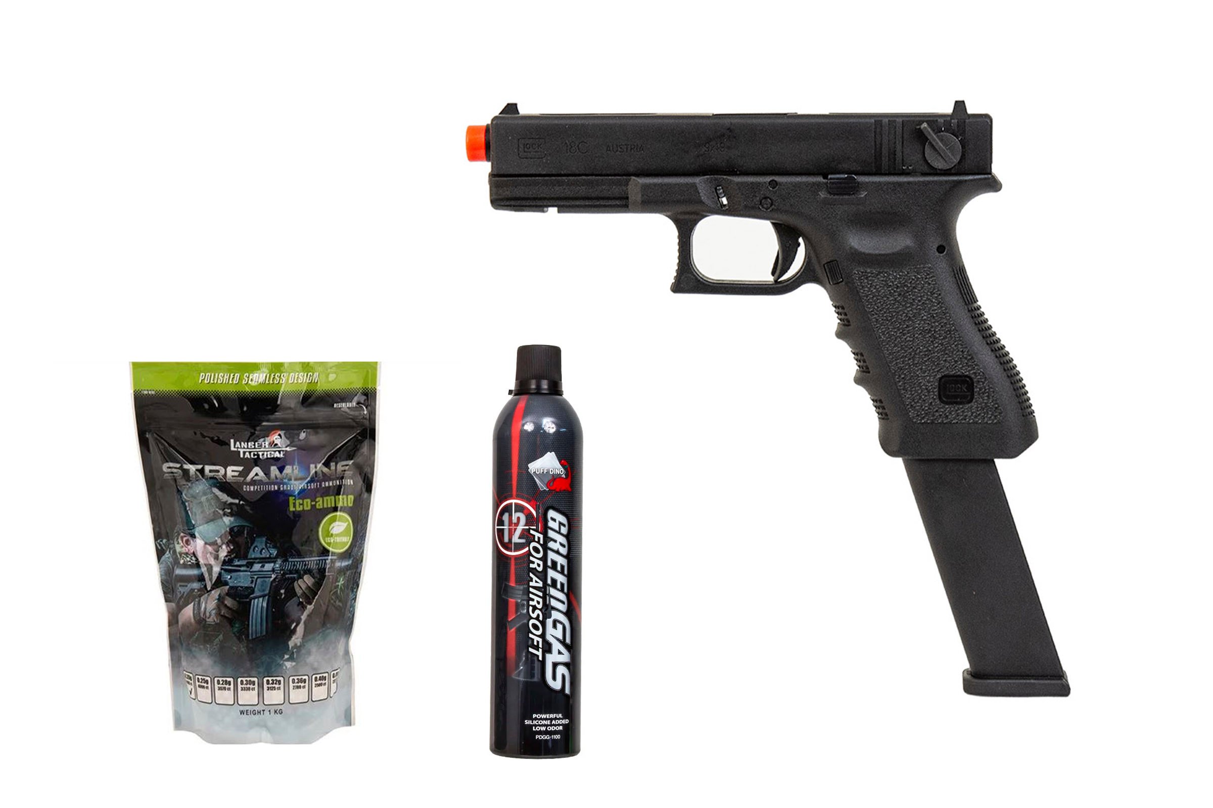 Gassed Up Player Package #25 ft. Elite Force GLOCK 18C Gen 3 GBB Airsoft  Pistol w/ Semi & Full Auto