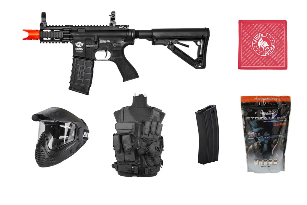 Best Airsoft Rifle Starter Package G&G Firehwak M4 w/ Vest, Face Mask