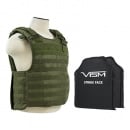 VISM Quick Release Plate Carrier Vest With Two 11"X14" Shooter's Cut Soft Ballistic Panels (Green/Large)