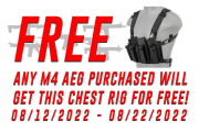 GET A FREE $32 CHEST RIG WITH EVERY AEG THAT USES M4 MAGS! ENDS 08/22