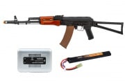 Charged Up Player Package #6 ft. Lancer Tactical AK-74N w/ Folding Stock AEG Airsoft Rifle (Real Wood/Stamp Steel)