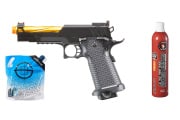 Golden Eagle 3337 OTS .45 Hi-Capa GBB Pistol Green Gas Combo (Black/Gold)