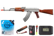LCT AKM Stamped Steel AEG Airsoft Rifle Battery & Charger Combo (Silver /Wood)