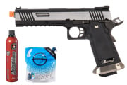 WE Tech Hi-Capa 6" I-Rex Competition Full Auto GBB Airsoft Pistol Green Gas Combo (Black/Silver)