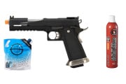 WE Tech 1911 Hi-Capa T-Rex Competition Gas Blowback Airsoft Pistol Green Gas Combo (Black/Silver)