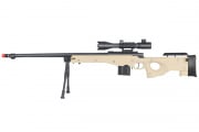 WELL MB4402TAB2 Bolt Action Airsoft Rifle With Fluted Barrel, Scope, And Bipod (Tan)