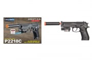 UK Arms P2218C M1911 Spring Airsoft Pistol w/ Laser, & Suppressor (Black)