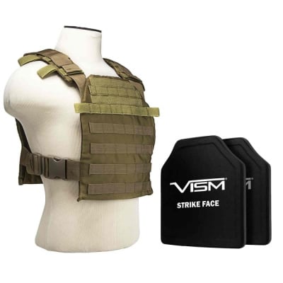 VISM Fast Plate Carrier with 11X14 LEVEL III+ PE Shooters Cut Hard Ballistic Plates ( Tan )