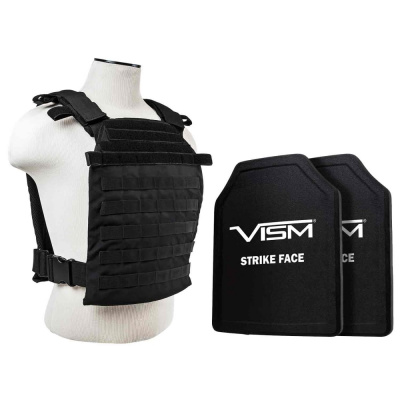 VISM Fast Plate Carrier with 11X14 LEVEL III+ PE Shooters Cut Hard Ballistic Plates ( Black )