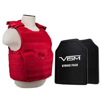 Vism Expert Carrier Vest With 11"X14" Shooter's Cut Hard PE Ballistic Panels ( Red )