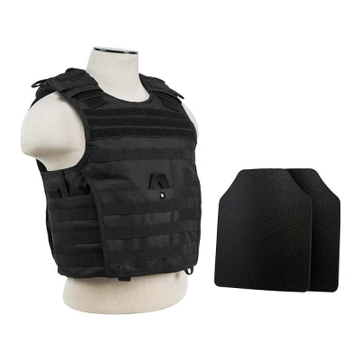 VISM Expert Plate Carrier With 10"X12' Level IIIA Shooter's Cut Hard Ballistic Plates ( Black )