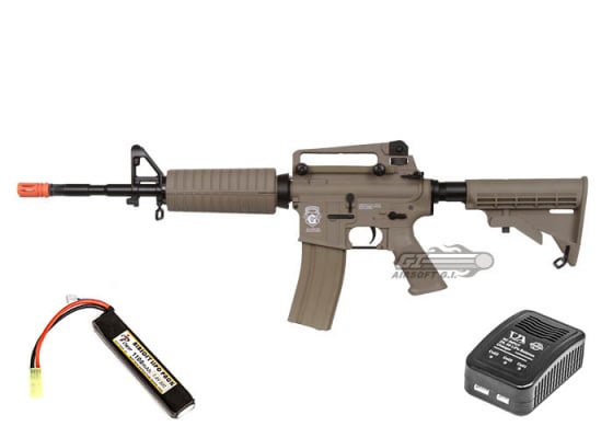 G&G Combat Machine CM16 Carbine Blowback AEG Airsoft Rifle LiPo Battery & Charger Package ( Tan )
