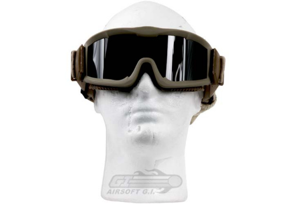 Lancer Tactical CA-223T Airsoft Safety Smoke / Clear / Yellow Multi Lens Kit Goggles Vented ( Tan )
