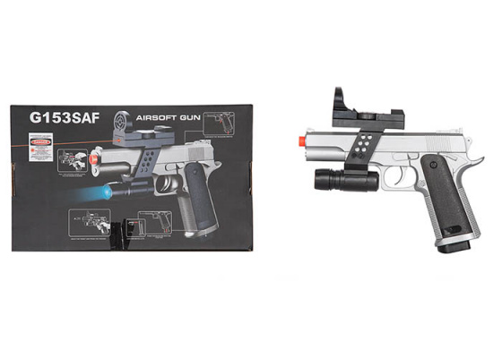 UK Arms G153SAF M1911 Spring Airsoft Pistol w/ Flashlight Sight & Laser ( Silver )