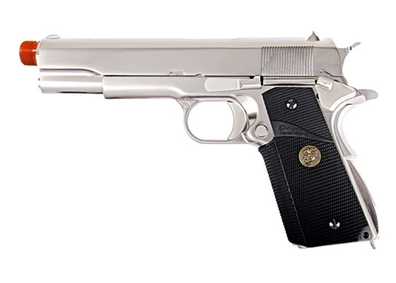 WE Tech M1911 MEU Grip Gas Blowback Airsoft Pistol ( Silver / Black )