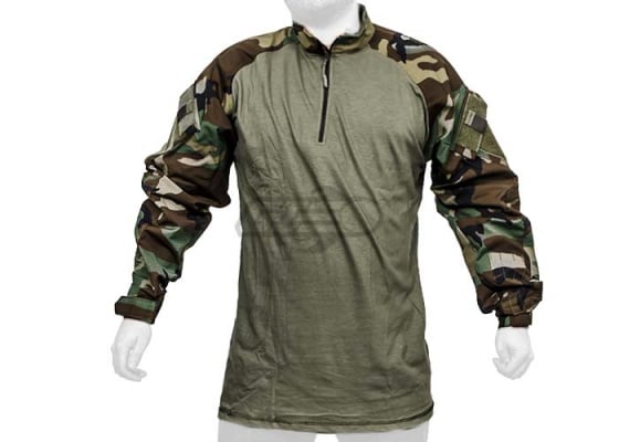 Tru Spec TRU Tactical Response 1/4 Zip Combat Shirt 50/50 Nylon Cotton ( Woodland - OD Green / S / Regular )