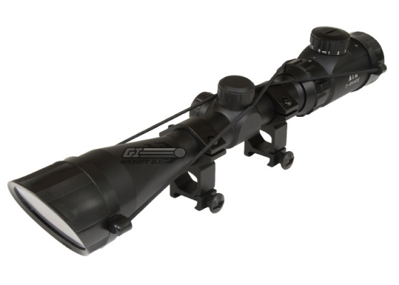 AIM Sports 3-9x40 Rangefinder Scope (Green / Blue Illuminated w/ Sunshade )