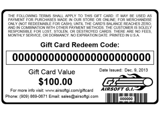Airsoft GI Gift Card $100
