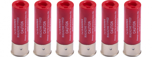 WST 15 Round Shotgun Shells for Airsoft Shotguns ( Red / 6 Pack )