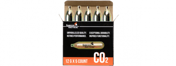 Lancer Tactical High Pressure 12 Gram CO2 Cartridges for Airsoft / Airguns (Pack of 5)