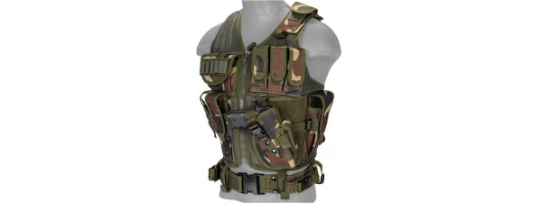 Lancer Tactical 1000D Nylon Crossdraw Vest With Holster ( Woodland )