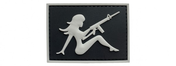 G-Force Mudflap Girl With Rifle PVC Left Facing Patch ( Black / Gray )
