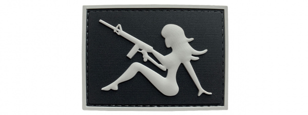 G-Force Mudflap Girl With Rifle PVC Right Facing Patch ( Black / Gray )