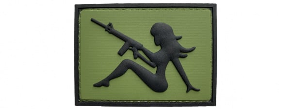 G-Force Mudflap Girl With Rifle PVC Right Facing Patch ( Black / OD )