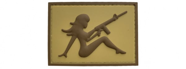 G-Force Mudflap Girl With Rifle PVC Left Facing Patch ( Tan / Brown )